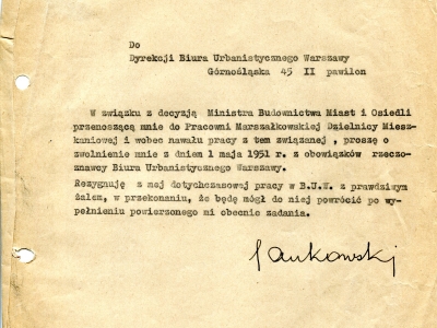 Rezygnacja SJ z obowiązków rzeczoznawcy BUW, 1951